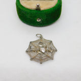 Sterling Silver Spider in the Web Charm Pendant Vintage c1970