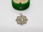 Sterling Silver Spider in the Web Charm Pendant Vintage c1970