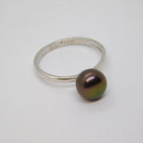 Sterling Silver Brown Pearl Solitaire Ring Vintage c1970 Size N
