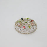 Sterling Silver Pink & Green Multi-Gemstone Cut Work Disc Pendant Vintage c1990