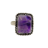 Sterling Silver Cabochon Amethyst Studio Dress Ring Vintage c1970 Size N 1/2