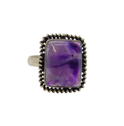 Sterling Silver Cabochon Amethyst Studio Dress Ring Vintage c1970 Size N 1/2