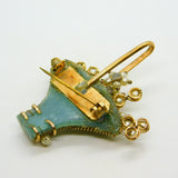 Victorian 9ct Gold, Pearl & Resin Set Flower Basket Brooch Pin Antique c1890