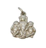 Sterling Silver See, Hear, Speak No Evil Monkeys Charm Pendant Vintage c1970
