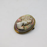 Continental .800 Silver Carved Shell Cameo Oval Brooch Pin Vintage c1970's