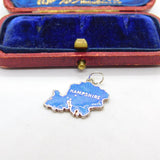 Sterling Silver and Enamel Hampshire Map Travel Shield Charm Vintage c1970