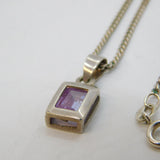 Sterling Silver Amethyst Drop Pendant Necklace Vintage c1980s
