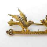 19th Century Silver Gilt, Pearl & Garnet Swallow Brooch Antique c1880s
