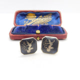 Siam Sterling Silver Niello Enamel Dancing Goddess Gents Cufflinks Antique