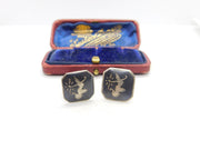 Siam Sterling Silver Niello Enamel Dancing Goddess Gents Cufflinks Antique