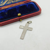 Brushed Sterling Silver Patterned Cross Charm Pendant Vintage c1970
