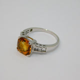 Sterling Silver Citrine & White Sapphire Dress Ring Vintage c1970 Size O 1/2