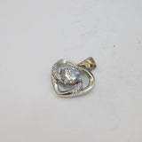 Sterling Silver CZ Set Stylised Open Heart Charm Pendant Vintage c2000