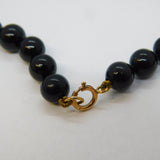 9ct Yellow Gold & Carved Onyx Beaded Necklace Vintage c1980s