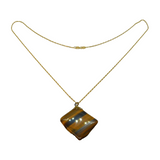 Gold On Sterling Silver Tiger's Eye Organic Shape Pendant Necklace Modern c2000