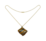 Gold On Sterling Silver Tiger's Eye Organic Shape Pendant Necklace Modern c2000
