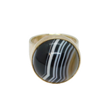 Sterling Silver Cabochon Banded Agate Chunky Studio Ring Vintage c1980 Size M