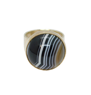Sterling Silver Cabochon Banded Agate Chunky Studio Ring Vintage c1980 Size M