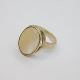 Sterling Silver Natural Shell Oval Studio Dress Ring Vintage c1970 Size O 1/2