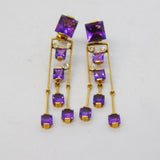 Pair of 18ct Yellow Gold, Amethyst & Diamond Geometric Drop Earrings Vintage