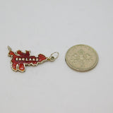 Sterling Silver Red Enamel England Map Outline Charm Pendant Vintage c1970s