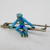 Edwardian Sterling Silver & Enamel Novelty Monkey Bar Brooch Antique c1910