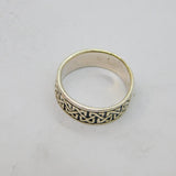 Sterling Silver Oxidised Celtic Pattern Wedding Band Ring Vintage c1970 Size Q