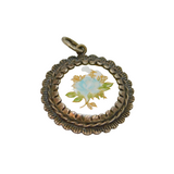 Sterling Silver Painted Porcelain Round Charm Or Pendant Vintage c1970s