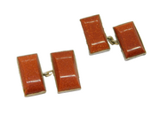 Pair Of Sterling Silver Goldstone Rectangle Chain Link Cufflinks Vintage c1990