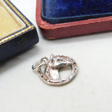 Sterling Silver Horse Head in Horseshoe Charm Pendant Vintage c1970