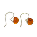 Pair of Sterling Silver Baltic Amber Sphere Set Fish Hook Earrings Vintage c1990