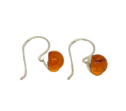 Pair of Sterling Silver Baltic Amber Sphere Set Fish Hook Earrings Vintage c1990