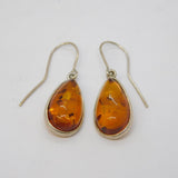 Sterling Silver Mounted Baltic Amber Drop Earrings Vintage c1970s