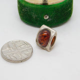 Sterling Silver Cabochon Amber Drop Charm Pendant Vintage c1970