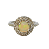 Sterling Silver Opal Cabochon & Spinel Dress Ring Vintage c1970 Size L
