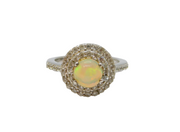 Sterling Silver Opal Cabochon & Spinel Dress Ring Vintage c1970 Size L