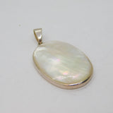 Sterling Silver Mother Of Pearl Shell Oval Form Drop Pendant Modern c1990s