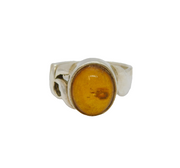 Sterling Silver Baltic Amber Patterned Band Studio Ring Vintage c1970 Size O 1/2