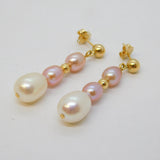 Pair of 9ct Yellow Gold Akoya Pearl Drop Stud Earrings Vintage c2000s