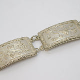 Sterling Silver Floral Pattern Panel Bracelet Antique 1945 London Art Deco