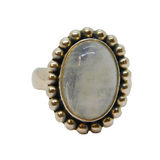 Sterling Silver Large Moonstone Cabochon Dress Ring Vintage c1970 Size L