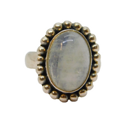 Sterling Silver Large Moonstone Cabochon Dress Ring Vintage c1970 Size L