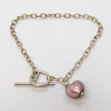 Sterling Silver Murano Glass Heart T-Bar Chain Bracelet Vintage c1990s
