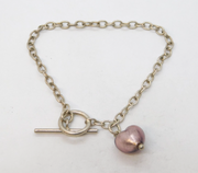 Sterling Silver Murano Glass Heart T-Bar Chain Bracelet Vintage c1990s