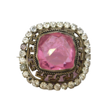 19th Century Sterling Silver, Pink & White Paste Statement Brooch Antique c1890s