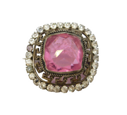 19th Century Sterling Silver, Pink & White Paste Statement Brooch Antique c1890s