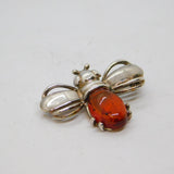 Sterling Silver Baltic Amber Bee Form Brooch Pin Contemporary c2000