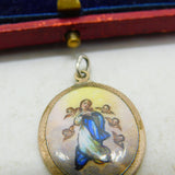Religious Mary and Cherubs Angels Enamel Sterling Silver Pendant Charm Antique