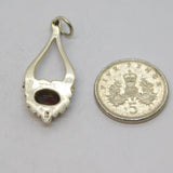 Sterling Silver Oval Carnelian Patterned Textured Drop Pendant Vintage c1970