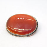 Sterling Silver Mounted Red Agate Brooch Pin Antique c1920 Art Deco